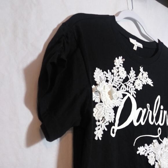 Francesca's June & Hudson Black Darling 3D Lace Floral Boxy Tee Size Small - Picture 2 of 9